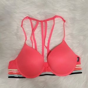 Neon Coral Strappy Back PINK Bra